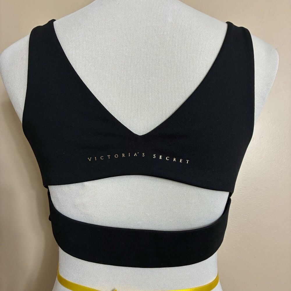 Victoria's Secret Black Sz L Sports Bra V-neck & Back Open Keyhole Back Padded - Picture 7 of 11